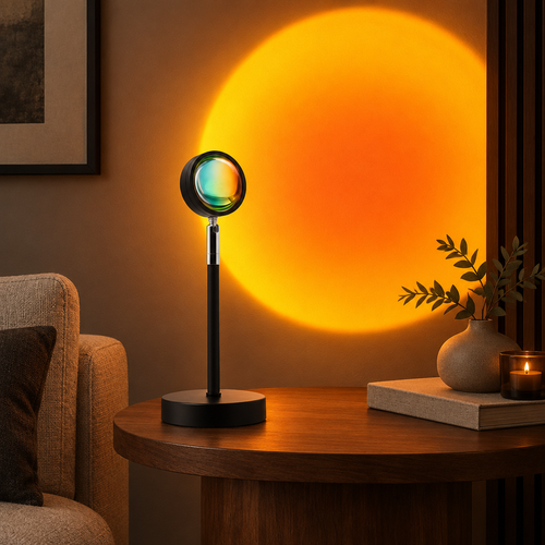Sunset lamp in a warm modern room